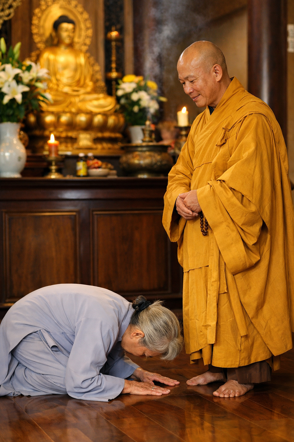 Phật tử lạy tu sĩ